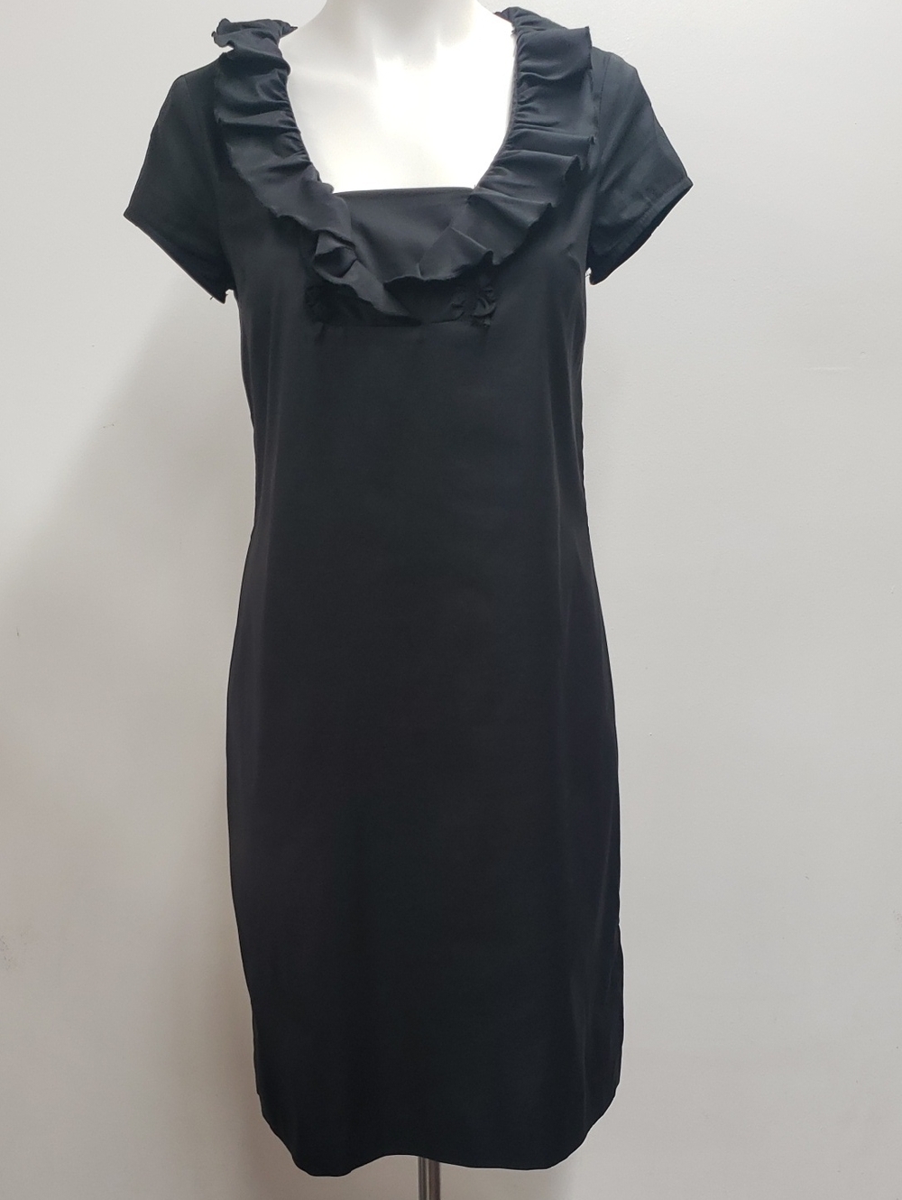 Suzy Chin Sheath Dress Ruffled Scoop Cap Sleeve Womens Size 6 Office Modest